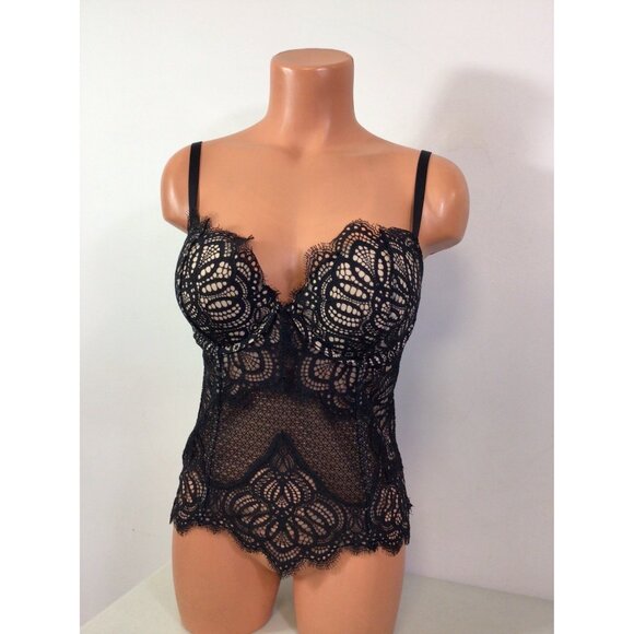 Victorias Secret Lace Corset Bustier Lingerie Black Sexy Womens 36D - Picture 1 of 8